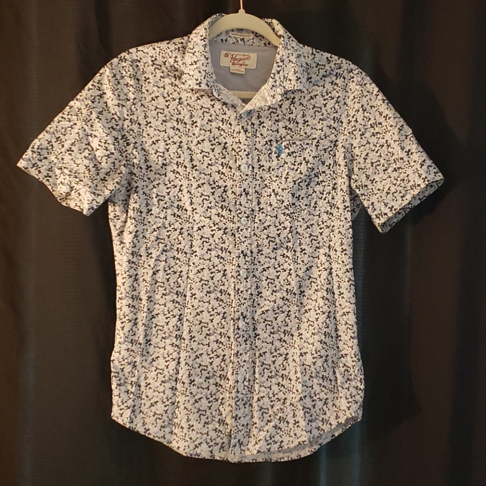 PENGUIN Blue Print Shirt Mens Size S Heritage Slim Fit